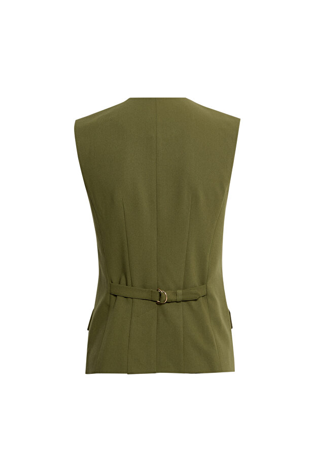 Olive Çapraz Düğmeli Yelek - 5