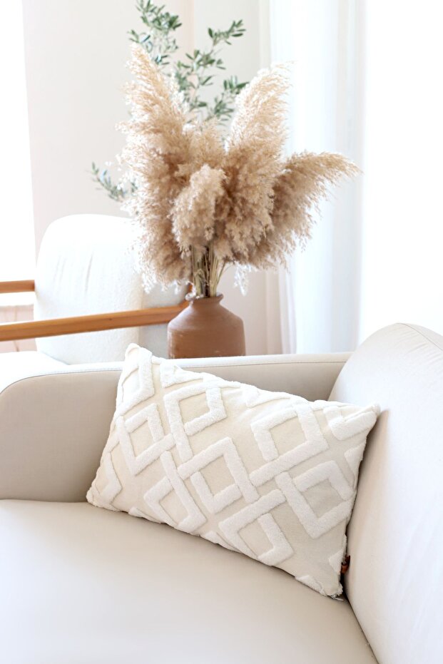 Bohemian Special Design Punch Pattern Decorative Rectangular Cushion Cover Mila Ecru