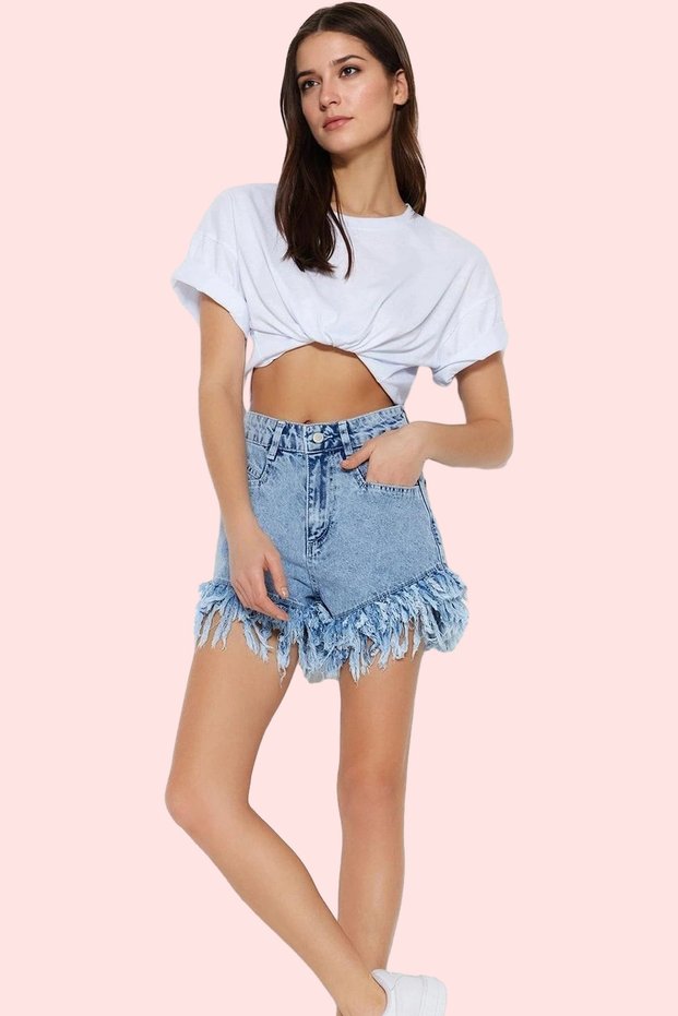 Women's Fashion High Waist Wide Leg Denim Shorts Cotton Summer Shorts Casual Combinations