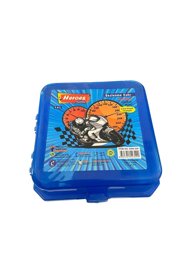 Lunch Box 4 Compartments Engine Blue Color 1 Piece Food Storage Container with Male Figure Lunch Box