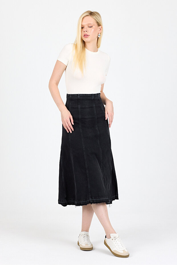 Uzun Denim Etek - 2