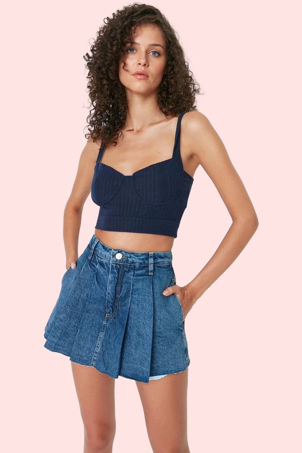 Women's Fashion Denim Shorts Skirt Pleated Slim Fit Cotton Summer Casual Weekend Durable Material