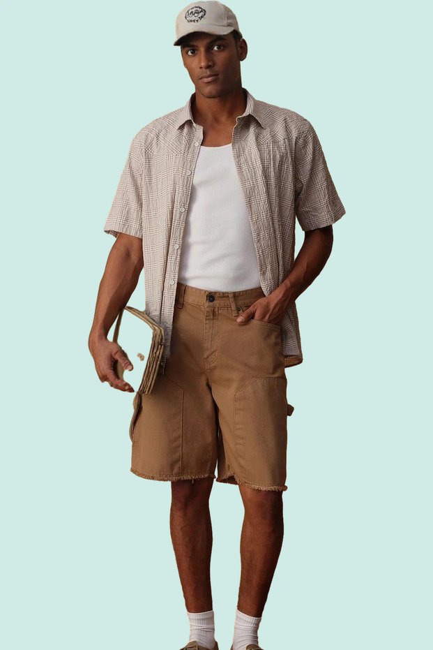 Men's Fashion Denim Shorts Wide Leg Zipper Short Length Cotton Daily Use Summer Shorts