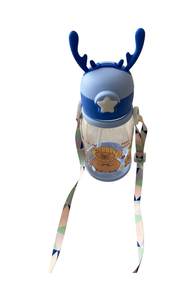 Deer Flask with Straw Water Bottle for Children Water Bottle Bpa Free with Strap