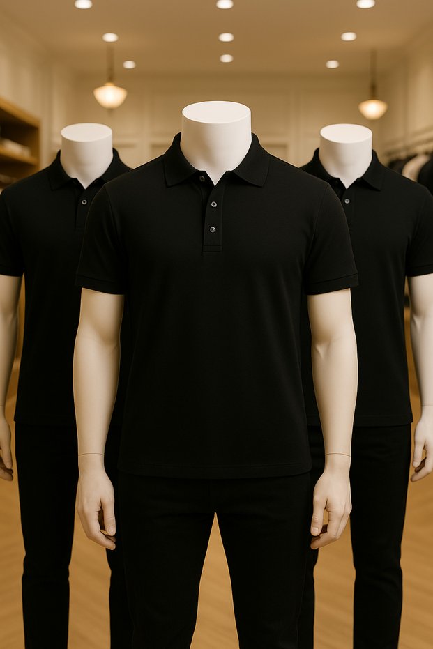 Men's Clothing 100% Cotton 3 Pieces Black Polo Neck T-Shirt Ll.Dinc3Lu.001