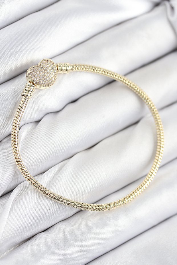 Brass Charm Zircon Stone Heart Model Gold Color Women's Bracelet