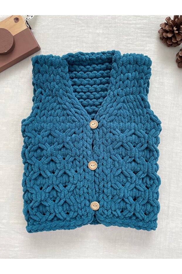 puffy petek model ahşap düğmeli bebek yeleği - 1