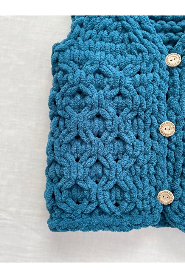 puffy petek model ahşap düğmeli bebek yeleği - 2