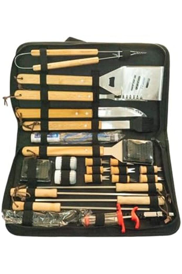 Barbecue Stainless Steel Grilling Tools Set 24 in 1 including Spatula, Tong, Fork, Knife, Brush