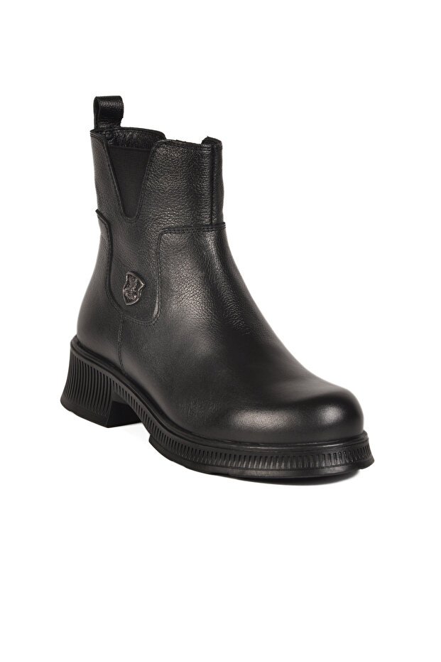 Black Genuine Leather Women's Boots with Fleece Inside 2452706K Z
