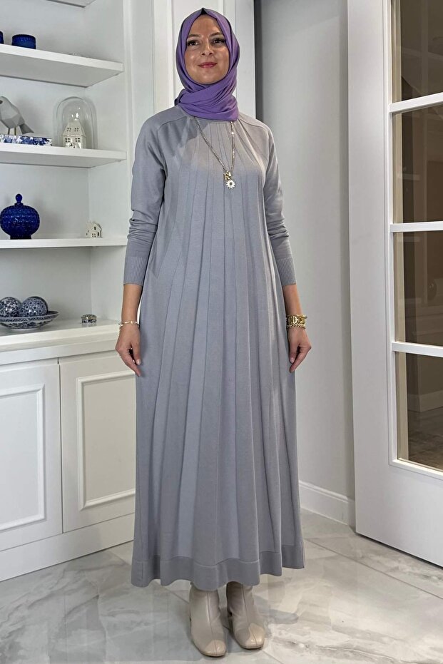 Beyza Ribbed Knitwear Dress Gray