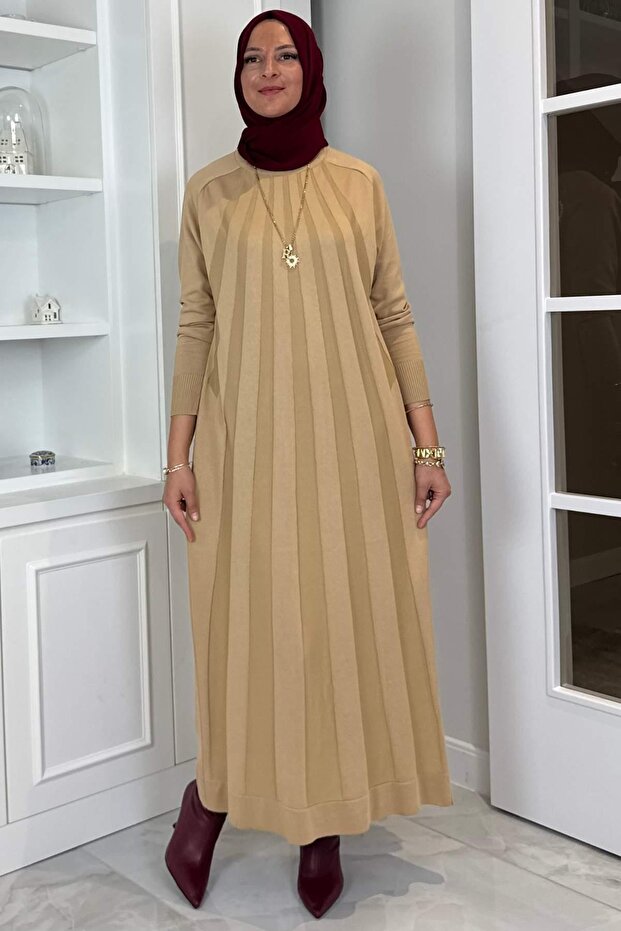 Beyza Ribbed Knitwear Dress Beige