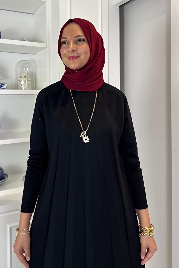 Beyza Fitilli Triko Elbise Siyah - 2