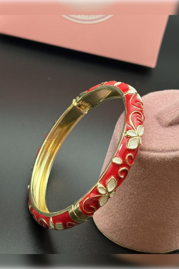 Gold Plated Colorful Enamel Women's Bracelet, Colorful Flower Bracelet, Gift for Lover