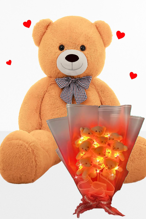 Delux 90 cm Plush Bear and 9-Piece Romantic Plush Teddy Bouquet with Led Lights Gift Set for Your Lover - Girl