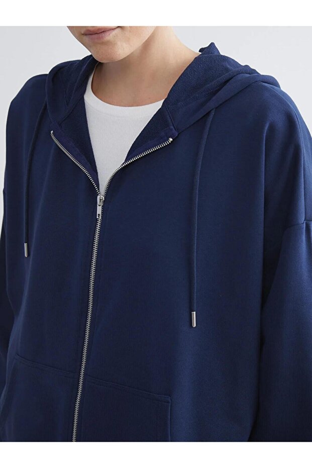 LCW Kapüşonlu Oversize Kadın Fermuarlı Sweatshirt (W5) - 2