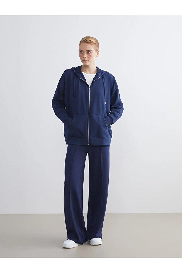 LCW Kapüşonlu Oversize Kadın Fermuarlı Sweatshirt (W5) - 1