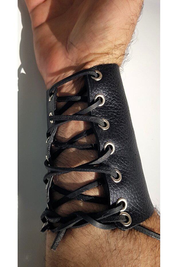Genuine Leather, Wide, 12.5 Cm, Lace-Up, Ottoman New Army Bracelet