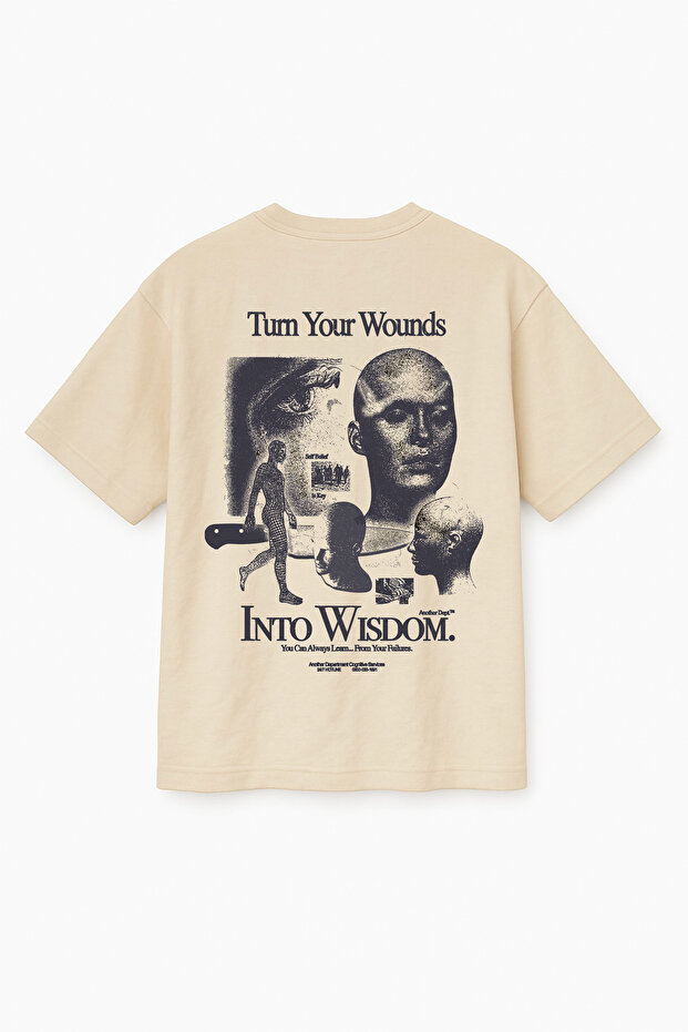 Oversize Beige Unisex Turn Your Wound into Wisdom Printed T-Shirt T-Shirt