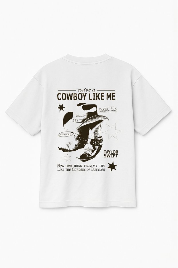 Oversize White Unisex Cowboy Boots Printed T-Shirt T-Shirt