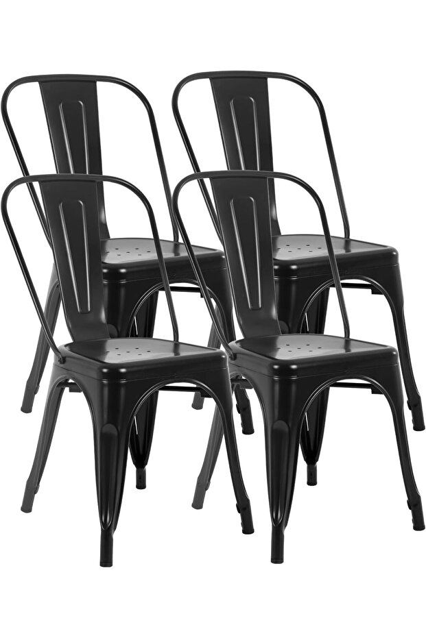 Tolix Metal Dining Chairs, Industrial Style, Set of 4, Black