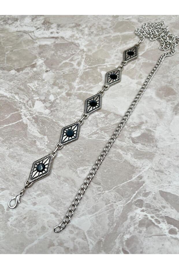 Enamel Silver Women's Belt with Triangle Accessories, Waist Belt, Chain Belt, Pantalon Belt.
