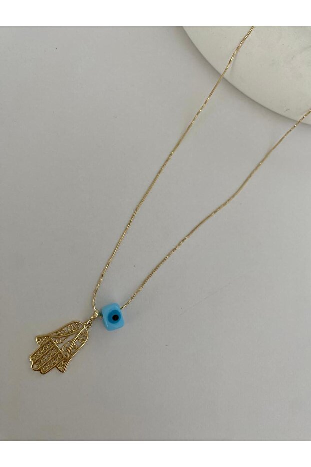 Xuping Fatma Mother's Hand and Evil Eye Beaded Gold Necklace
