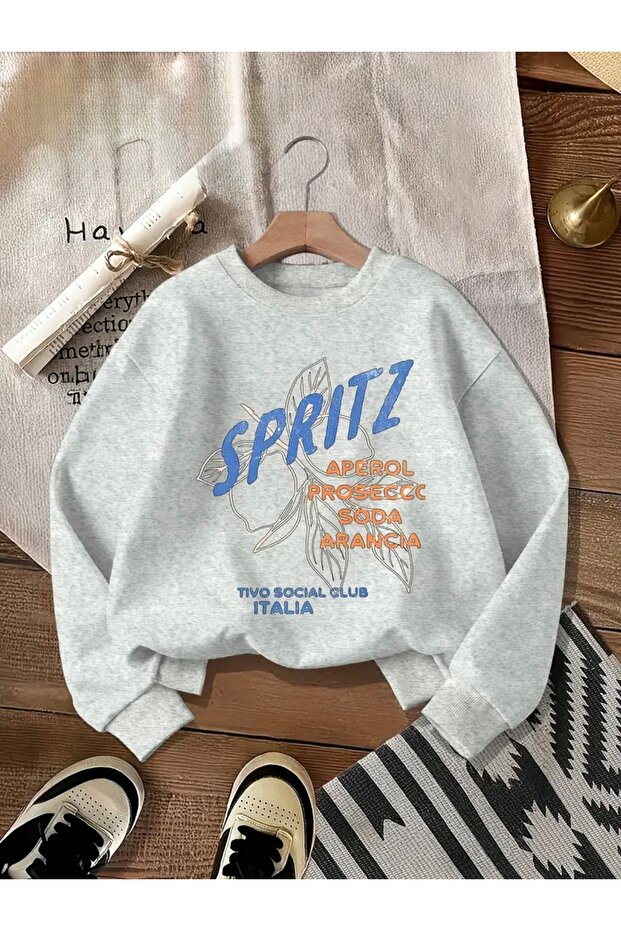 سويت شيرت برقبة دائرية للجنسين مطبوع عليه SPRITZ مقاس كبير للنساء/الرجال
