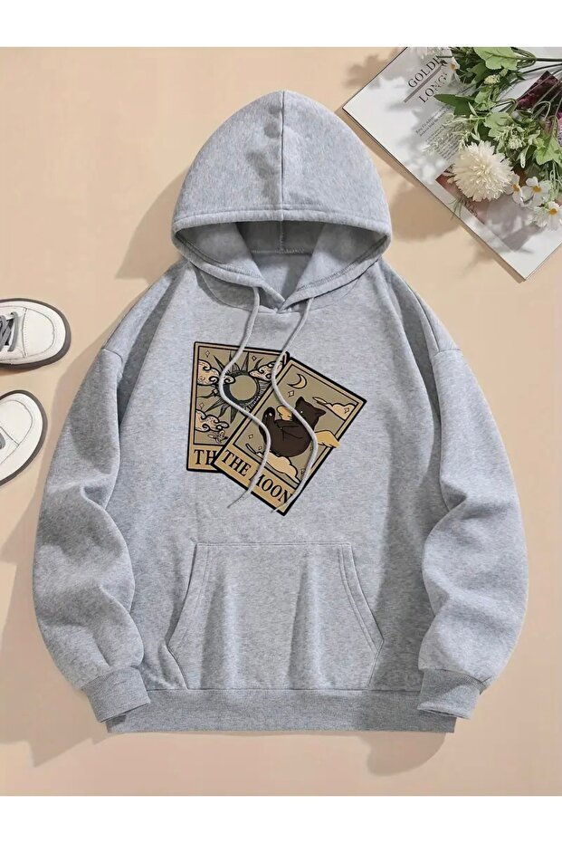 The Moon Printed Oversize Unisex Women/Men Hooded Sweatshirt