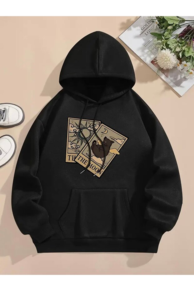 The Moon Printed Oversize Unisex Women/Men Hooded Sweatshirt