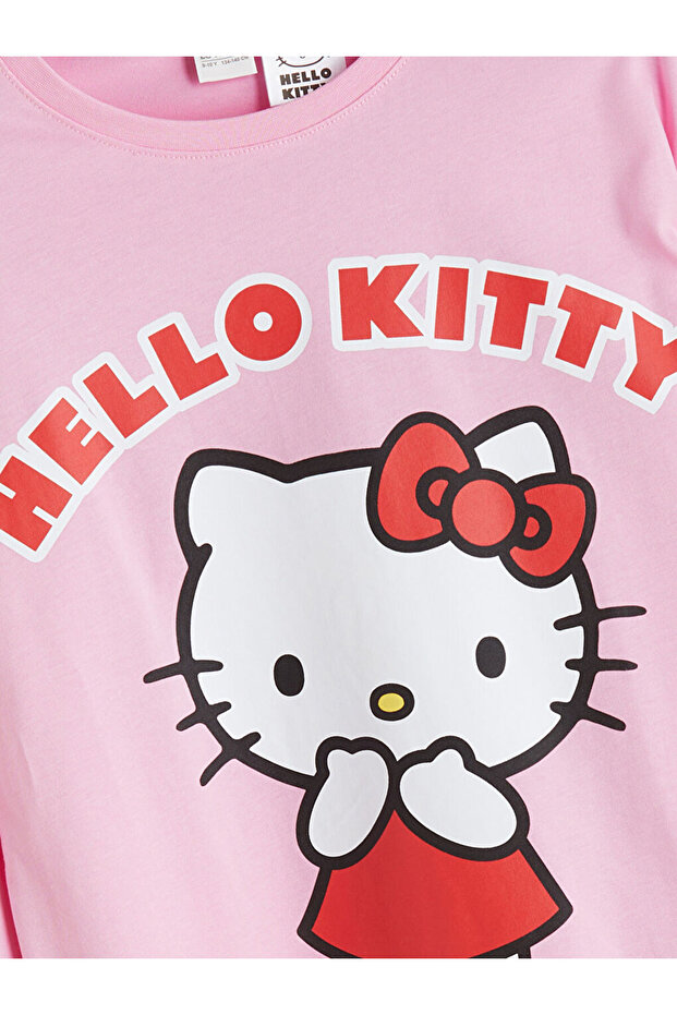 Pembe Bisiklet Yaka Hello Kitty Baskılı Kız Çocuk Pijama Takımı - 3
