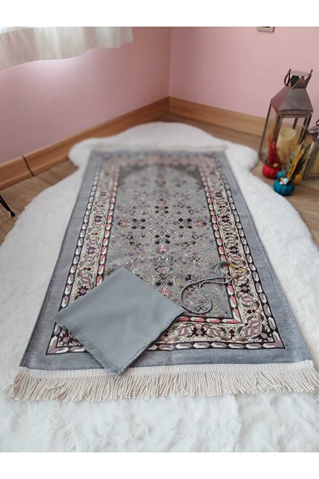 Şönilli Astarlı Hediyelik Seccade Seti - 1