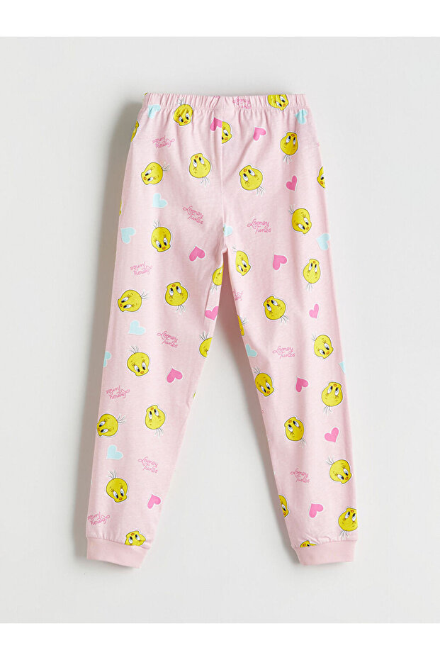 Sari Bisiklet Yaka Tweety Baskılı Kız Çocuk Pijama Takımı - 7