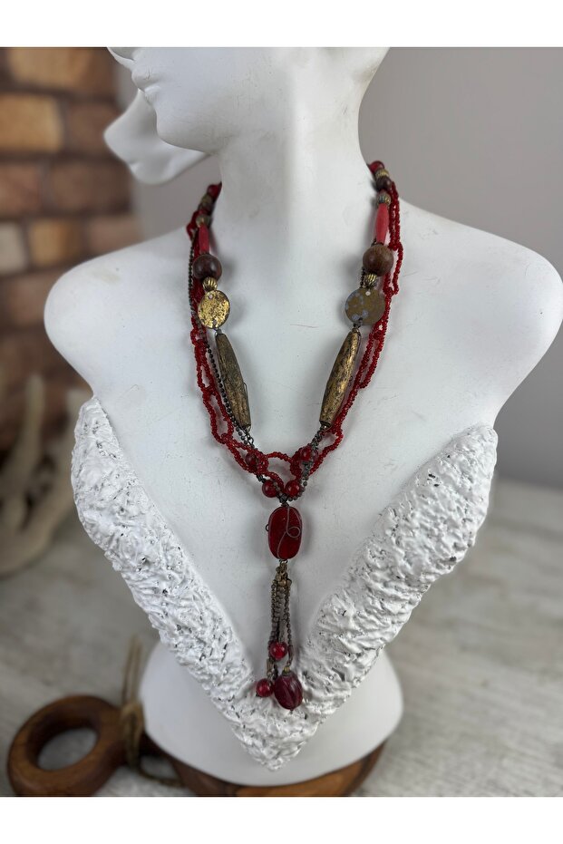 Kırmızı bohem kolye - 1