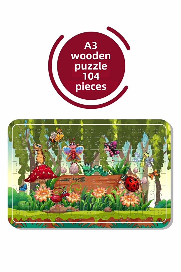 Butterflies And Their Friends A3 104 Piece Wooden Puzzle