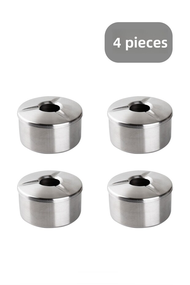 4-Piece Stainless Steel Metal Ash Tray - Windproof Ashtray with Lid