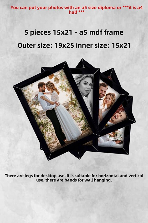 5 قطع إطار مقاس 15 × 21 - إطار مقاس A5 - إطار أسود - إطار صور * إطار متعدد