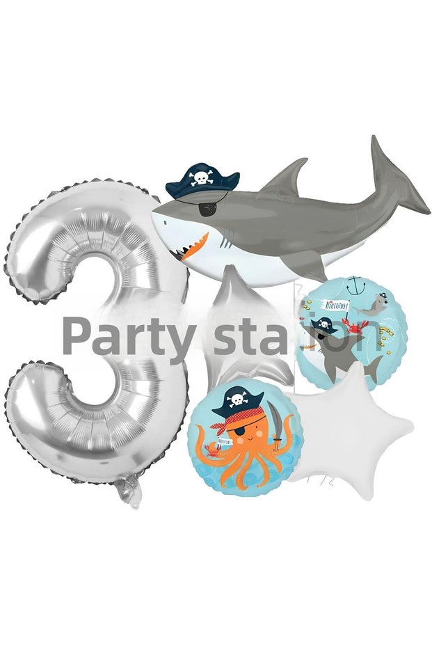 Pirate Theme Shark Concept 3 Years Old Balloon Set Shark Theme Birthday Foil Balloon Set