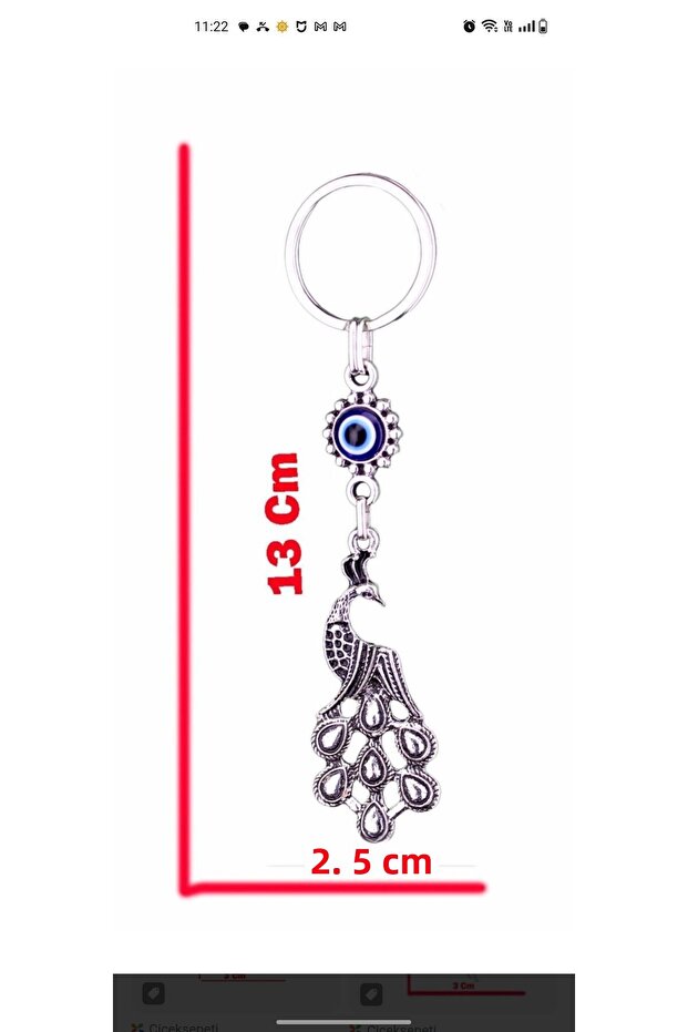 Peacock Patterned - Evil Eye Bead Keyed Gift Bag Accessory - 3