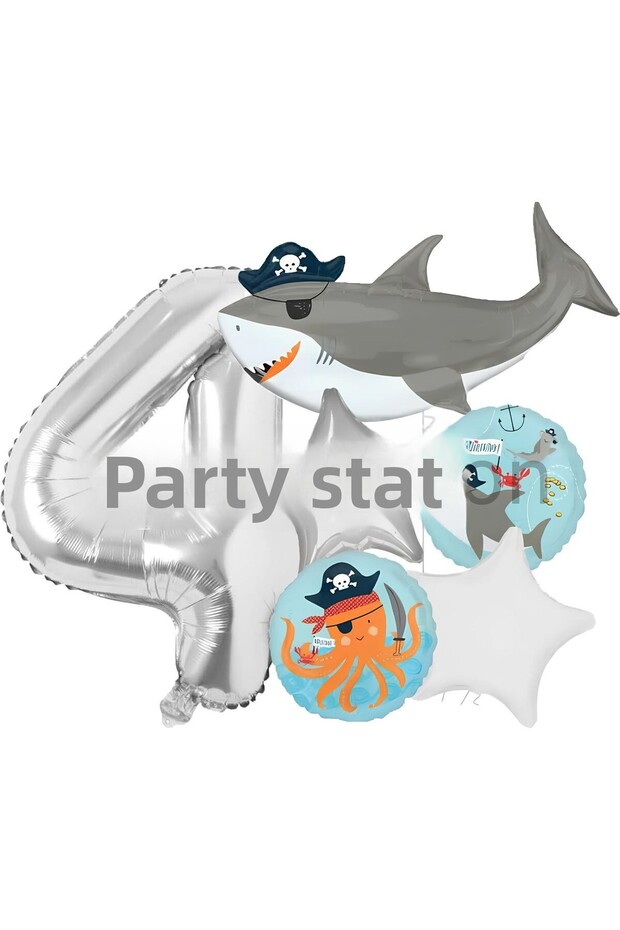 Pirate Theme Shark Concept 4 Years Old Balloon Set Shark Theme Birthday Foil Balloon Set