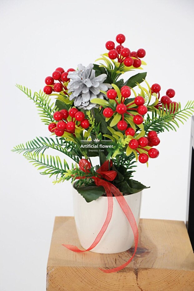 Artificial Christmas Kokina Table Decor 30 cm (Cream Flower Pot)
