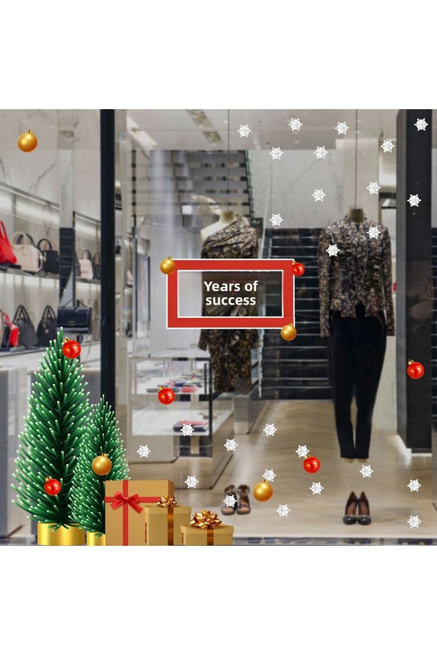 New Year Christmas Store Window Wall Glass Door Christmas Ornament Sticker Set