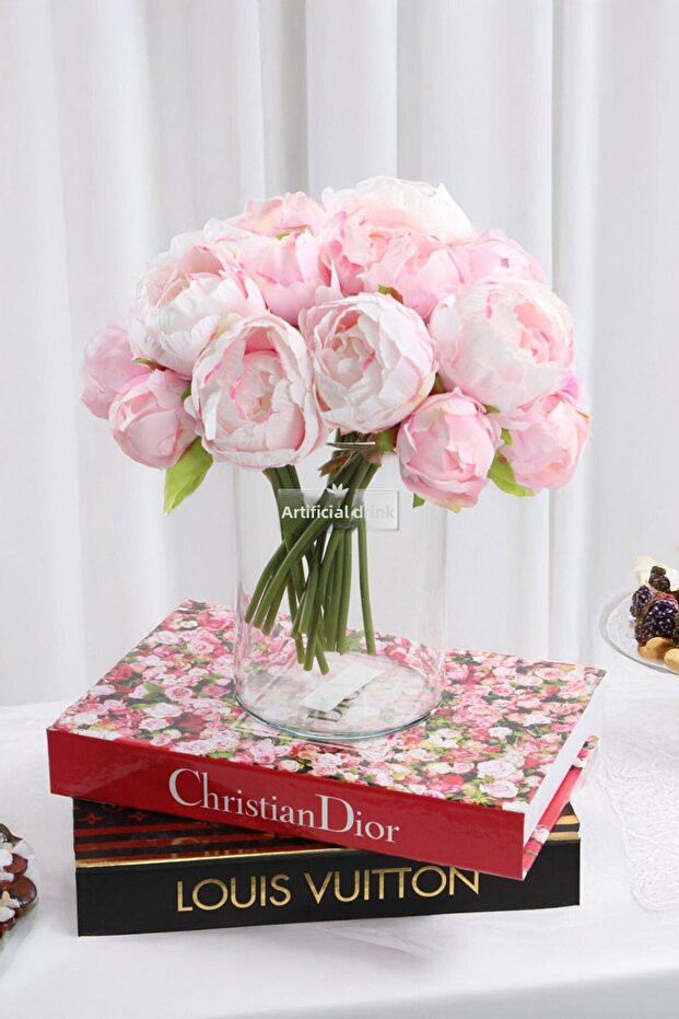 Artificial Flower 6 Pcs Silk Peony Peony Rose Bunch 25 cm Powder Pink