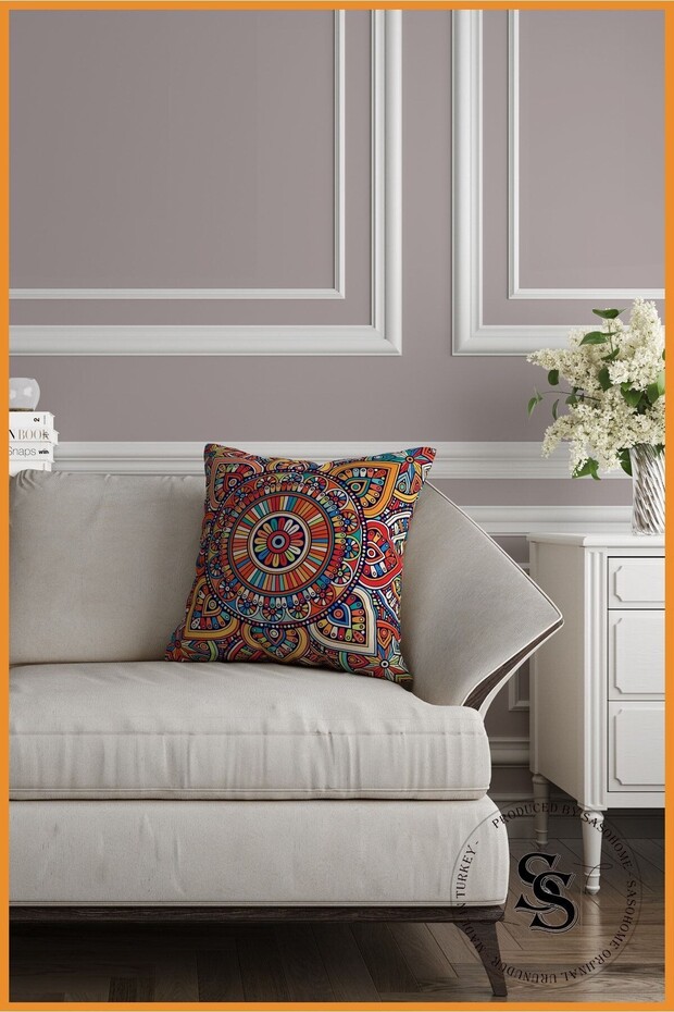 غطاء وسادة مطبوع رقميًا بنمط ماندالا - مرقع - 5