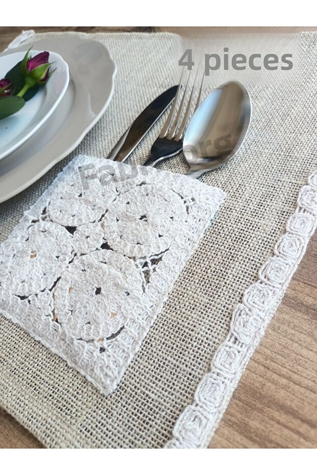 Jute Decorative American Service with Pocket, Presentation Napkin, Plate Mat, Supla (45X35 cm) 4 Pieces