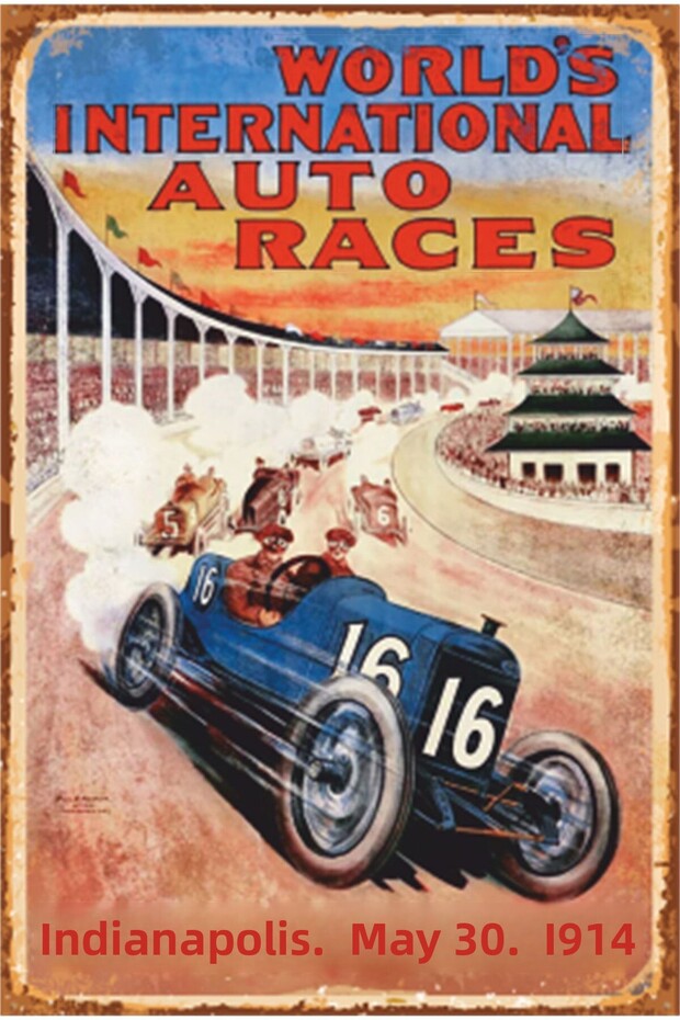 International Auto Race Retro Wood Poster