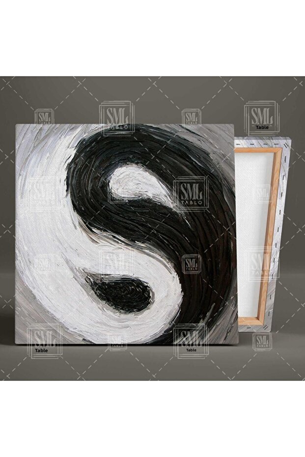 Black White Ying Yang Symbol Art Far East Yingyang Square Canvas Painting - 2