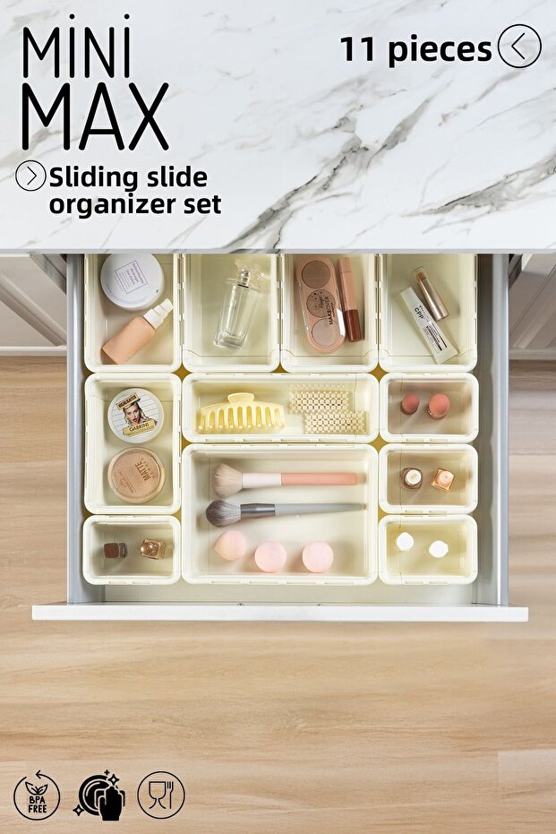 11 Pieces Minimax Adjustable Sliding Glide Drawer Organizer - 1