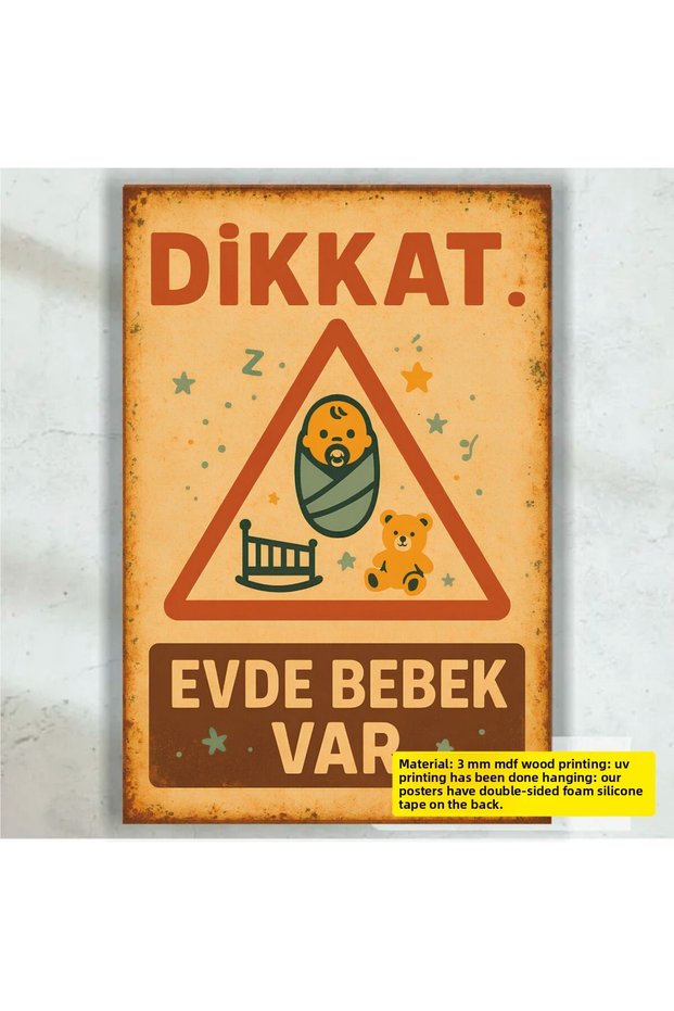 Caution There Is a Baby at Home Doorbell Warning Board Birth Gift Retro Wooden Poster Painting