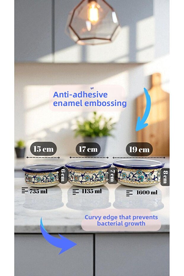 No. 14 - 16 - 18 Enameled Storage Container Set of 3 - 8